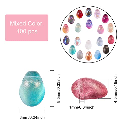 UR URLIFEHALL 100 Pcs Mixed Color Transparent Spray Painted Glass Oval Charms for Earring Bracelet Necklace Jewelry DIY Craft Making - color: 100pcs-8.5x6x4.5mm-mixed color oval glass charms