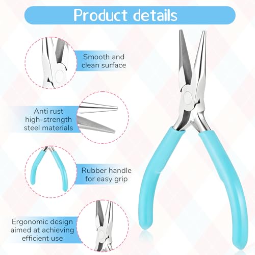 3 Pcs Needle Nose Pliers for Jewelry Making, 4.5 Inch Small Jewelry Pliers Mini Precision Chain Nose Plier for Jewellery Repair, Wire Wrapping, Crafts, Object Grasping (Blue) - color: Blue