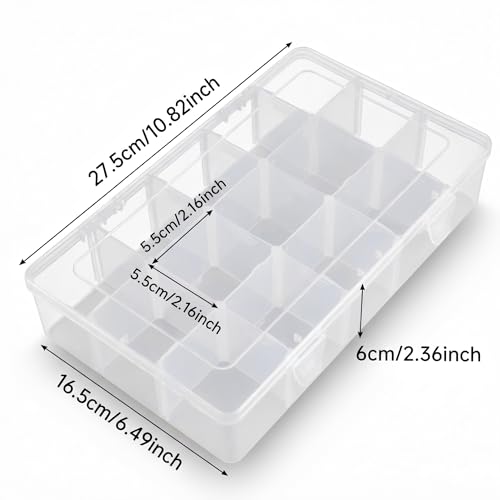 Umirokin 2 Pack 15 Grids Clear Plastic Organizer Box with Adjustable Dividers, Craft Storage Containers for Jewelry, Beads, Screws, Tackle Box, Washi Tapes, Small Parts Organizer for Arts and Crafts - size: 15 Girds 2 Packs