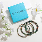 3Pcs Natural Healing Crystal Bracelets for Women Men, 4mm 6mm 8mm Beaded Stretch Bracelet Set, Black Tourmaline Natural Stone Gemstone Jewelry Gifts for Meditation, Reiki & Yoga - color: Indian Agate