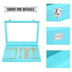 Siveit Necklace Organizer Box Premium 20 Hooks Velvet Necklace Display Jewelry Tray with Transparent Lid Jewelry Necklace Display Box for Necklace Pendants Suitable for Women and Girls (Light Blue) - color: Light Blue