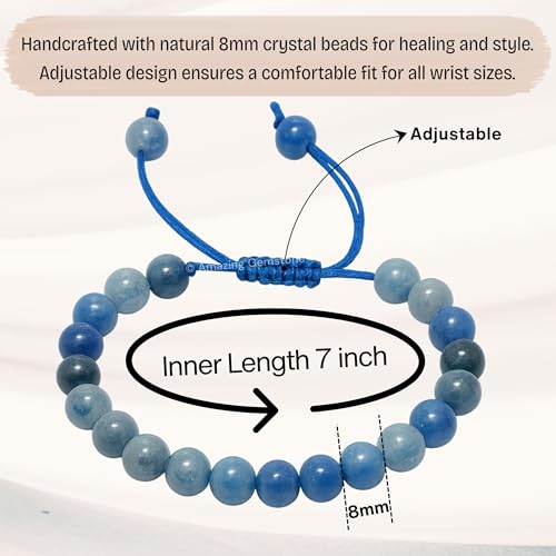 Amazing Gemstone Blue Aventurine Bracelet for Women Men's Gifts - Protection Healing Crystal Bracelet - 8mm Gemstone Beaded Adjustable Bracelet Pulseras Para Hombres Mujer Stocking Stuffers - color: Blue Aventurine