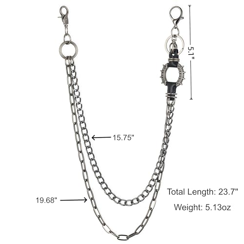 Layered Punk Pants Chain for Men Women, Gothic Hip Hop Jean Chain Wallet Chain Biker Trouser Chain, Goth Emo Fashion Keychain Accessories - color: 2L-Spike Chain