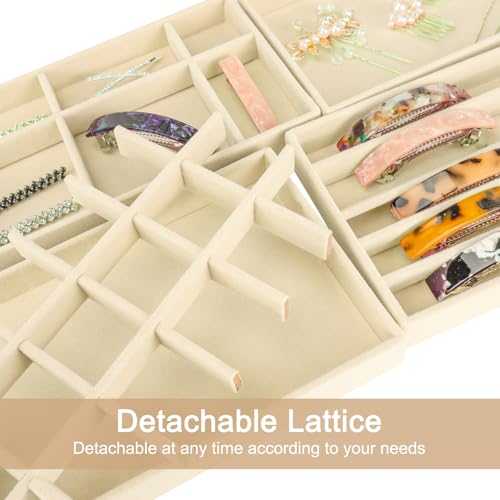 12Pcs Velvet Stackable Jewelry Trays, Jewelry Drawer Organizer, Large Removable Display Jewelry Tray, Necklace Bracelet Storage Box for Earring, Ring, Brooch, Watch (Beige) - color: Beige