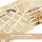 12Pcs Velvet Stackable Jewelry Trays, Jewelry Drawer Organizer, Large Removable Display Jewelry Tray, Necklace Bracelet Storage Box for Earring, Ring, Brooch, Watch (Beige) - color: Beige