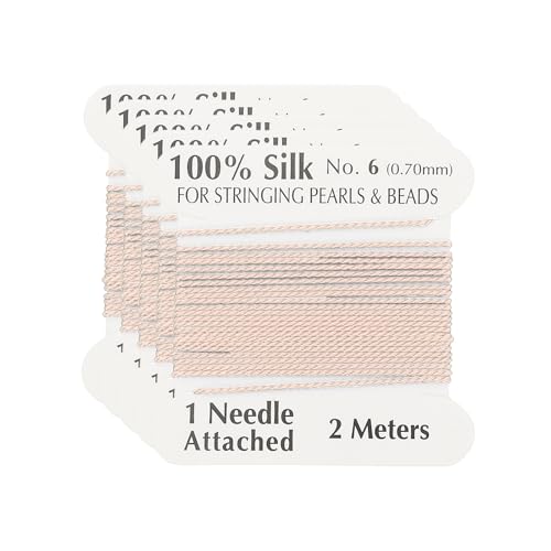 PATIKIL Silk Cord Thread, 5 Pcs Pure Silk Beading Thread Cord Size 0.6 mm with The Knotting Pearls Needle Attached, Pink - color: Pink