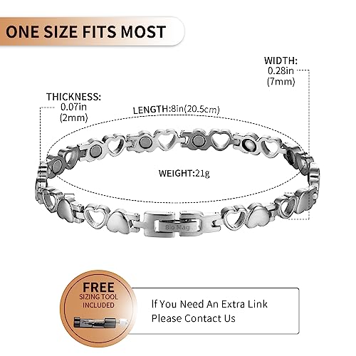 BioMag Magnetic Bracelet for Women, Titanium Steel Wristband Brazaletes for Pain Relief Solid Pure Copper Jewelry Gift with Adjustable Tool - color: Silver