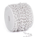 33 Feet Silver Pearl Beads Chains Roll, 3mm Faux Pearls Beaded Silver Plated Brass Cable Link Chain Spool Bulk for Jewelry Making DIY Craft - color: 3.0MM Silver Color