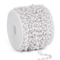 33 Feet Silver Pearl Beads Chains Roll, 4mm Faux Pearls Beaded Silver Plated Brass Cable Link Chain Spool Bulk for Jewelry Making DIY Craft - color: 4.0MM Silver Color