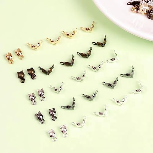 1000Pcs Beads Tips Knot Covers Clamshell Crimp Tips Beads Set Jewelry Making Beads Open Clamshell Fold-Over Bead Tips for Knots & Crimp Findings Jewelry Making DIY Craft（K Gold） - color: K Gold