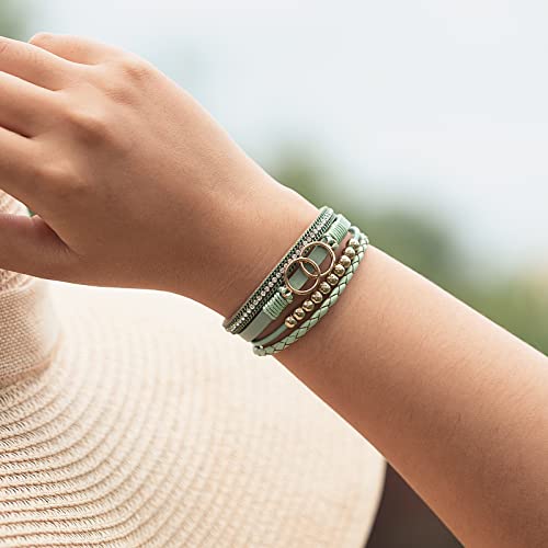 FANCY SHINY Mothers Day Gifts Boho Leather Wrap Bracelet Stackable Infinity Chunky Cuff Bracelets Western Hippie Outfits Jewelry Valentine Gifts for Women - color: Avocado