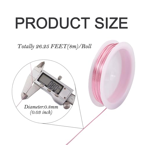 Cheriswelry 26.25 Feet Copper Wires 20 Gauge 0.8mm Tarnish Resistant Pink Copper Jewelry Wire Round Bendable Metal Beading Wire for Jewelry Making Weaving Gardening - size: 20 Gauge(0.8mm)