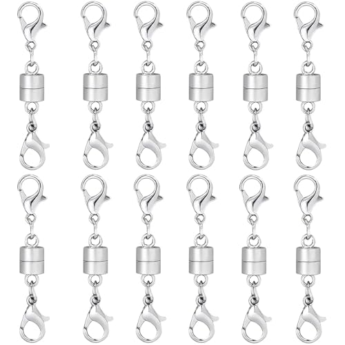 12PCS Magnetic Necklace Clasp and Closures with Double Lobster Clasp, 14K Silver Necklace Extenders for Women Jewelry Magnetic Clasps for Necklaces, Bracelet Necklace Extender - color: 12pcs silver