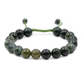 AD Beads Natural 10mm Gemstone Bracelets Healing Power Crystal Macrame Adjustable 7-9 Inch - color: Moss Agate