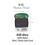 KO Beading Nylon Thread Black, 33 Yards / 30 Meters Card, Size D 440dtex / 0.15mm Diameter, Pre-Waxed Nylon Thread.
