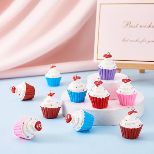 Craftdady Fruit Dangle Charms Pendants Cute Resin Food Pendants Apple Orange Pineapple Strawberry Pendants Lovely Vegetable Mushroom Charms for DIY Craft Earring Bracelet Necklace Jewelry Making - color: Mixed Colors, Cupcake