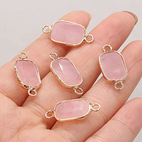 LHJ 7 Pcs Natural Stone Connectors Rectangle Shape Healing Crystal Double Loop Charms for Jewelry Making Necklace Bracelet