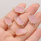LE SKY 8 Pcs Natural Stone Pendant connectors rectabgle Mixed Crystal Stone Link Charms for Jewelry Making Necklace Accessories