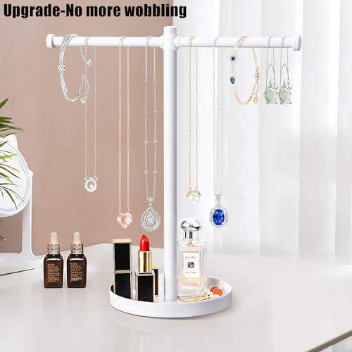 bodkar Jewelry Necklace Organizer Stand,12.9" Tall Sturdy Metal Jewelry Stand with Round Tray for Bracelet Bangles Holder Display,Long Necklace Organizer Holder (white) - color: White