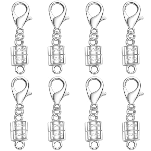 925 Silver Magnetic Necklace Clasp with Lobster Clasp,Magnetic Necklace Clasps and Closures for Bracelet Necklace Extender (8silvery) - color: 8silvery