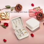 VLANDO Small Travel Jewelry Box Organizer Display Case for Girls Women Gift Rings Earrings Necklaces Storage, Beige - color: Beige