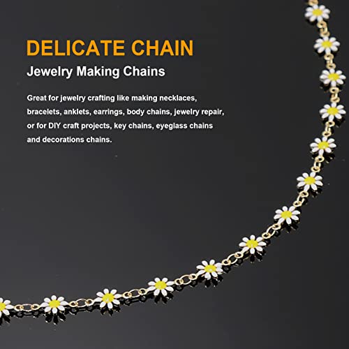 KYUNHOO 16.4 Feet/5M Daisy Flowers Link Chain KC Gold Plated Brass Chain for Jewelry Making Dainty Chain Bulk for Jewelry Craft DIY Finding Supplies - color: Daisy Gold