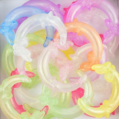 20Pcs Glow in The Dark Moon Focal Beads for Pens Colorful Moon Fancy Space Beads for DIY Craft Beadable Pens Keychain Bracelet Necklace Earrings Jewelry Making - color: Luminous Moon