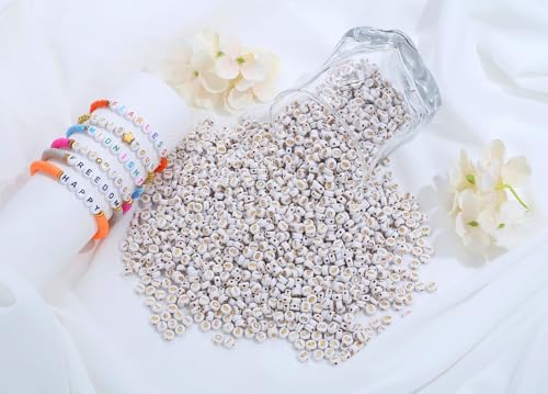 LAIDANLA 1000PCS Acrylic Number Beads Gold Number White Round Bead 7×4mm for Jewelry Bracelets Necklaces Key Chains Making - color: U-Gold Number White Beads