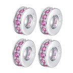 Clip Stopper Charms Sterling Silver Rondelle Spacer Bead Charm Stopper Charm for Pandora Charm Bracelets - color: Pink (4 pcs )
