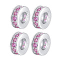 Clip Stopper Charms Sterling Silver Rondelle Spacer Bead Charm Stopper Charm for Pandora Charm Bracelets - color: Pink (4 pcs )