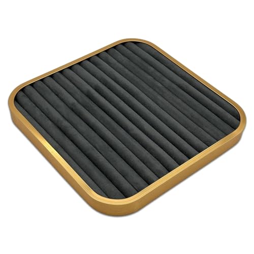 TheDisplayGuys - Aluminum Jewelry Organizer Display Tray - Faux Suede Insert - 14 Ring Holder Rows - Gold/Grey - color: Grey Suede, size: Jewelry Rows - 14, style: Aluminum - Gold