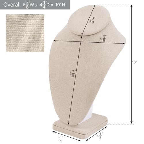 MOOCA 2 Pcs Linen Covered Wood Jewelry Display Necklace Chain Jewelry Bust Display Holder Stand, Necklaces Mannequin, 6 3/8 W x 4 1/4 D x 10 H in, Tan Linen - color: 6) Tan Linen, 2 pieces