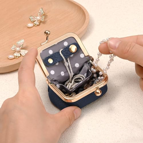 Zivyes Mini Jewelry Box Travel Small Coin Purse Organizer Case Genuine Leather Tiny Size (Blue) - color: Blue-Tiny