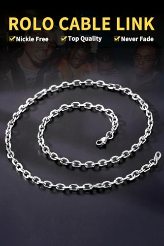 ChainsHouse Stainless Steel Cable Chain Necklaces for Men Women, 3mm/5mm/7mm/9mm/12mm 18K Gold/Black Plated Mens Cable Link Chains, 18"-30" Length - Send Gift Box - color: b: stainless-5mm, size: 30 Inches