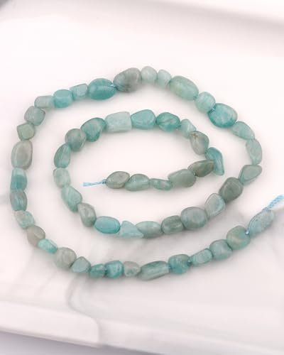 Natural Stone Beads 6-8mm Amazonite Oval Irregular Freeform Tumbled Loose Gemstone Beads for Jewelry Making 15 Inch Strand 50-55 Pcs - color: Amazonite-1 strand15”-approx. 55 beads