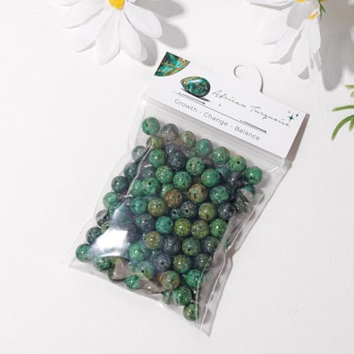 Raicegs 100pcs 8mm African Turquoise Beads Natural Gemstone Beads Round Loose Beads for Jewelry Making DIY Bracelets Necklace - color: African Turquoise, size: 8mm Round