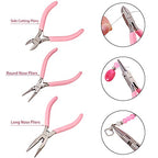 SUNNYCLUE 3pcs Jewelry Pliers Tool Set Professional Precision Tools for DIY Jewelry Making - Side Cutting Long Chain Nose Round Nose Pliers, Pink