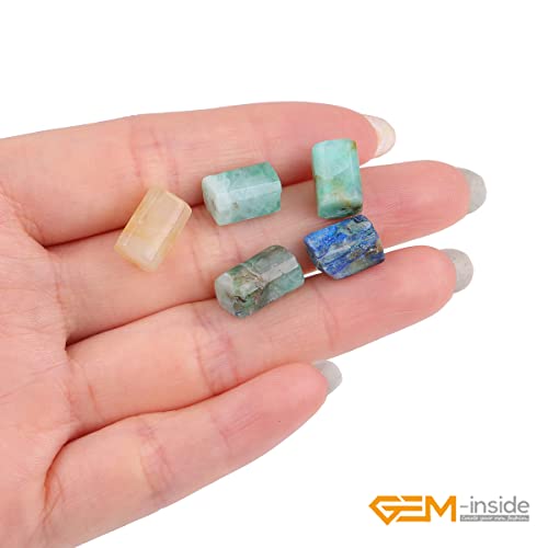 GEM-Inside 28Pcs 8x12mm Natural Blue Chrysocolla Stone Gemstone Faceted Freeform Tube Column Chakra Beads for Jewelry Making Full 15" Strand Power Energy Healing - color: Blue Chrysocolla
