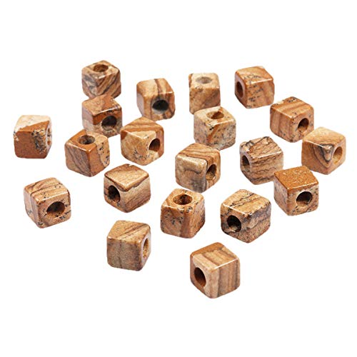 TUMBEELLUWA Stone Bead for Jewelry Making, Healing Crystal Large Hole Square Shape Loose Beads Pack of 15,Picture Jasper - color: light brown
