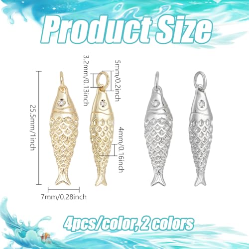 BENECREAT 8Pcs Brass Fish Charms, Gold & Platinum Sea Animal Fish Shaped Pendants for DIY Bracelet Necklace Earrings Jewelry Making - color: Gold & Platinum