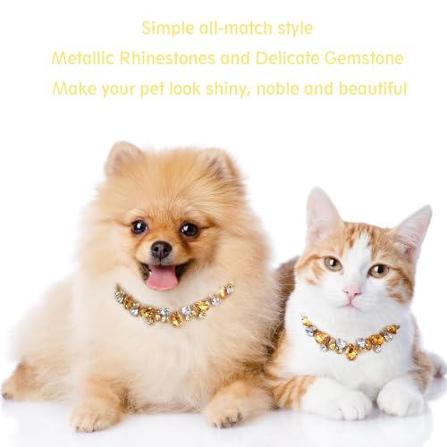 HOWWFALY Dog Collar and Cat Gold Chain Necklace Stainless Steel Adjustable Yellow Diamonds Collar with Cute Pet Paw for Small Medium Pets Cats Dogs Kitten Puppy - color: Yellow, size: Small