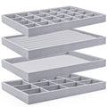 Lainrrew Jewelry Tray, 4 Pack Jewelry Organizer Velvet Jewelry Tray Stackable Jewelry Trays, Necklace & Earring Holder, Divided Bracelet & Ring Storage, 13.8"x9.5"x1.2" - Elegant Display Case (Gray) - color: Gray
