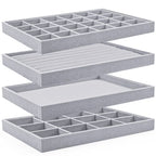 Lainrrew Jewelry Tray, 4 Pack Jewelry Organizer Velvet Jewelry Tray Stackable Jewelry Trays, Necklace & Earring Holder, Divided Bracelet & Ring Storage, 13.8"x9.5"x1.2" - Elegant Display Case (Gray) - color: Gray