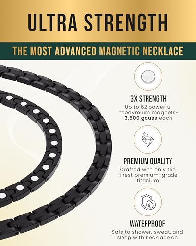 MagnetRX® Titanium Magnetic Necklace – Ultra Strength Magnetic Necklaces for Men & Women – Effective Mens Titanium Necklace with 55 Magnets (Black, 20 Inches) - color: Black, size: 20 Inch (Pack of 1)