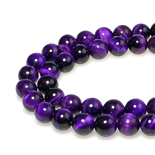 MJDCB Stone Beads 8mm 43pcs Round Purple Tiger's Eye Loose Gemstone Bead Charms for Jewelry Making Bracelet Necklace Earring Pendant - color: Purple Tiger's Eye, size: 8mm