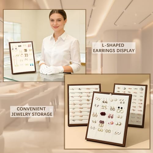 Homeanda Velvet L-Shaped 60 hole Ring Earring Jewelry Display Tray Organizer Holder Jewelry Display board - style: L-Shape 60 Holes