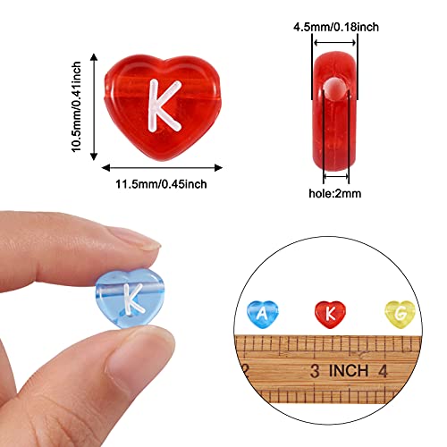 Cheriswelry 100pcs White Letter Transparent Acrylic Heart Alphabet Beads Mixed Pony Crystal Loose Spacer Love Heart Beads 10.5x11.5mm for DIY Craft Earring Bracelet Necklace Keychains Jewelry Making - color: Mixed Color Crystal Letter Beads