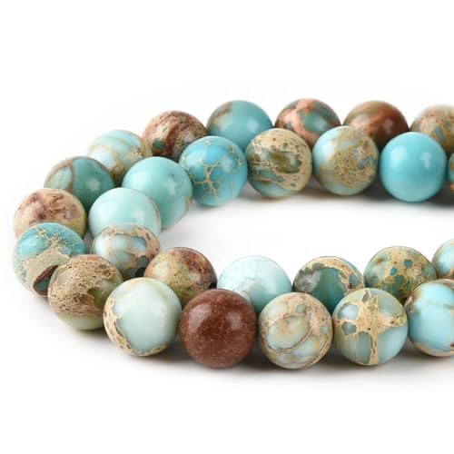 8mm Turquoise Blue Sea Sediment Imperial Jasper Round Gemstone Natural Stone Loose Beads for Jewelry Making Design Crafts 45 Pcs 15 Inch - color: Turquoise Blue, size: 8mm