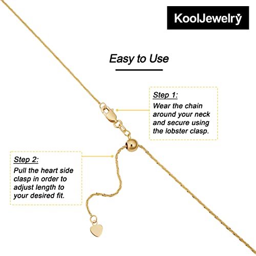 Kooljewelry Real 14k Yellow or White Gold 1.2 mm Sparkle Chain Adjustable Length Necklace (adjusts up to 22 inches) - color: Yellow
