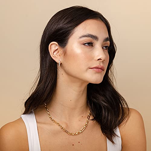 PAVOI 14K Gold Plated Curb Paperclip Box Sphere Bead Snake Herringbone and Figaro Chain Adjustable Necklace - style: Chain